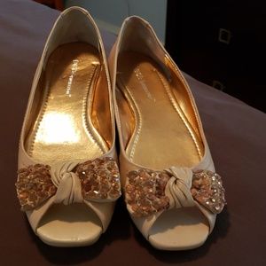 Blush color open toe leather flats